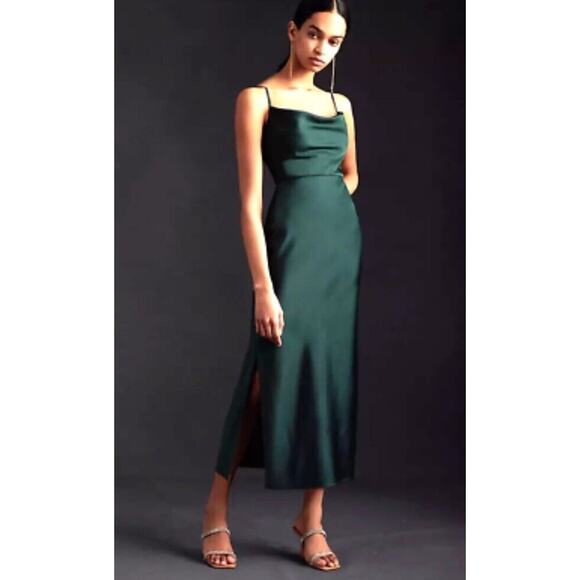 BHLDN Dresses & Skirts - BHLDN ANTHROPOLOGIE Drape Neck Midi CALI Emerald Green Dress Women’s 4